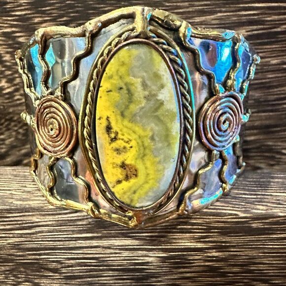 BumbleBee Jasper Adjustable Cuff Bracelet with Mixed Metals - Gift Box Included - Picture 2 of 12